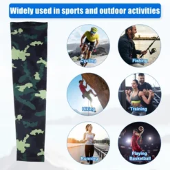 Unique Bargains Basketball Sports Camouflage Cooling Arm Elbow Compression Sleeve Green Blue 1 Pair