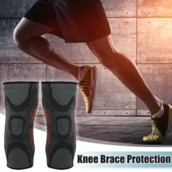 Unique Bargains Knee Brace Protection With Patella Gel Pads For Physical Exercise Pain Ease Gray With Orange Line 2Pcs