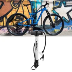 Unique Bargainsc Portable Air Gas Pump For Bike Ball Silver Tone Black