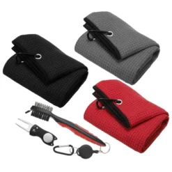 Unique Bargains Microfiber Waffle Golf Towels 3 Pcs With Club Cleaning Brush And Divot Tool 16"x16" -Futuro Brand GUEST 24dd0427 f130 43af 906c 66c0cd60db1e