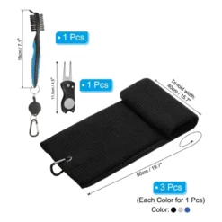 Unique Bargains Microfiber Waffle Golf Towels 3 Pcs With Club Cleaning Brush And Divot Tool 16"x16"