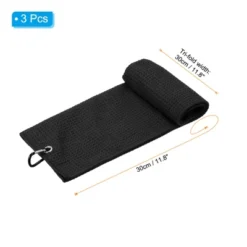 Unique Bargains Super Absorbent Waffle Pattern Tri-Fold Golf Towels With D Clips 3 Pcs
