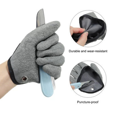 Unique Bargains Fishing Waterproof Non-Slip Puncture Resistant Fishing Gloves Grey 1 Pc 2 Unique Bargains Fishing Waterproof Non-Slip Puncture Resistant Fishing Gloves Grey 1 Pc - Image 2