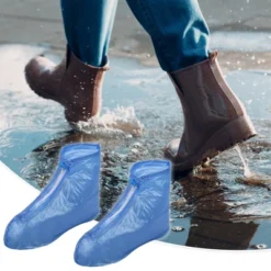 Unique Bargains Waterproof Reusable Rain Shoe Covers Ankle High Top Boots Non-Slip Pair