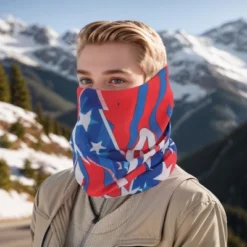 Unique Bargains Sunscreen Stars Pattern Face Scarf Mask Red Blue 1 Pc