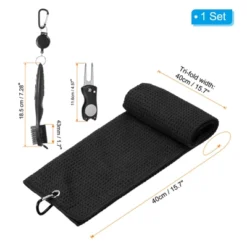 Unique Bargains Waffle Tri-fold Golf Towel With Club Groove Cleaning Brush And Foldable Divot