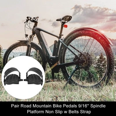 Unique Bargains Pair Road Mountain Non-Slip W Belts Strap Bike Pedals 5.12"x4.72"x2.09" 2 Pcs 1 Unique Bargains Pair Road Mountain Non-Slip W Belts Strap Bike Pedals 5.12"x4.72"x2.09" 2 Pcs