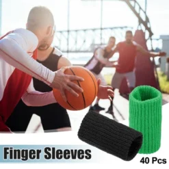 Unique Bargains Breathable Finger Sleeves Thumb Braces Support Elastic Compression Protectors Black Green 40pcs