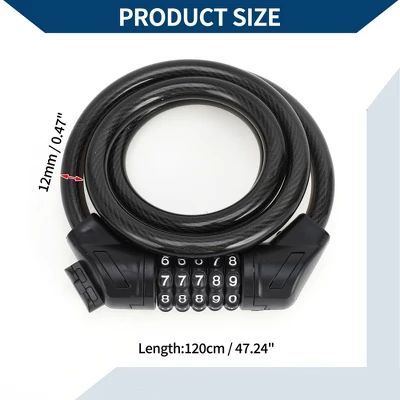 Unique Bargains Bicycle Lock Bicycle Padlock 5 Digit Resettable Bike Cable Lock Black 1Set 3 Unique Bargains Bicycle Lock Bicycle Padlock 5 Digit Resettable Bike Cable Lock Black 1Set - Image 3