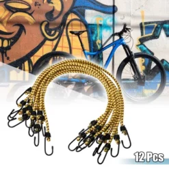 Unique Bargains Bike Elastic Tie Down Straps Hooks Moving Load Securing Cord Straps Yellow 12 Pcs