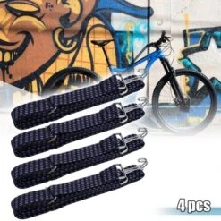 Unique Bargains Motorcycle Bicycle Rubber Tensioner Lashing Strap Luggage Rope With Hooks Blue 4 Pcs