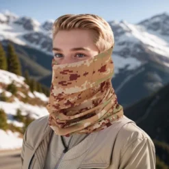 Unique Bargains Sunscreen Camouflage Pattern Face Scarf Mask Brown Yellow 1 Pc