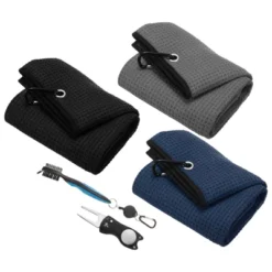 Unique Bargains Microfiber Waffle Golf Towels 3 Pcs With Club Cleaning Brush And Divot Tool 16"x16" -Futuro Brand GUEST 9b995bd4 009c 491f b5c5 82ac84346585