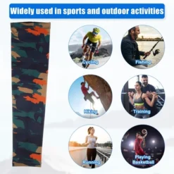 Unique Bargains Basketball Sports Camouflage Cooling Arm Elbow Compression Sleeve Green Orange Blue 1 Pair