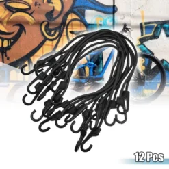 Unique Bargains Strong Elastic Strapping Rope With Hooks For Bicycle Luggage Black 12 Pcs