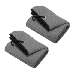 Unique Bargains Super Absorbent Waffle Pattern Tri-Fold Microfiber Golf Towels With D Clips 20"x16" 2 Pcs -Futuro Brand GUEST a953a00d fe25 41f5 9d47 1964e82b4969