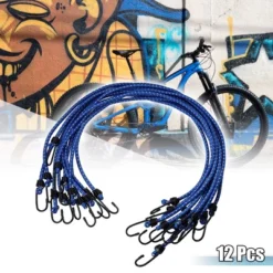 Unique Bargains Bike Elastic Tie Down Straps Hooks Moving Load Securing Cord Straps Blue 12 Pcs