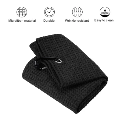 Unique Bargains Microfiber Waffle Pattern Tri-fold Golf Towel With Club Groove Cleaning Brush 1 Set 2 Unique Bargains Microfiber Waffle Pattern Tri-fold Golf Towel With Club Groove Cleaning Brush 1 Set - Image 2