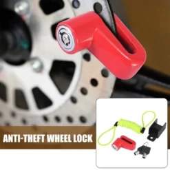 Unique Bargains Universal Mountain Bike Motorcycle Anti-theft Disc Brake Lock Red With Yellow Rope Set 2.2" X 1.8" X 1.0"