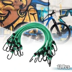Unique Bargains Bike Elastic Tie Down Straps Hooks Moving Load Securing Cord Straps Green 12 Pcs