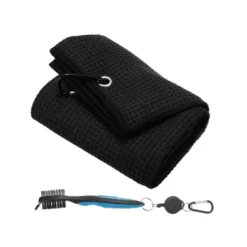 Unique Bargains Microfiber Waffle Tri-Fold Golf Towel With Groove Brush 1 Set 20"x16" Black Blue -Futuro Brand GUEST c5edee28 1eac 4681 9980 22bcb7279ae2