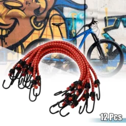 Unique Bargains Bike Elastic Tie Down Straps Hooks Moving Load Securing Cord Straps Red 12 Pcs