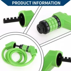 Unique Bargains Extended Bicycle Padlock Cable Lock Resettable 5 Digit Bike Lock Green 51.18" 1 Set