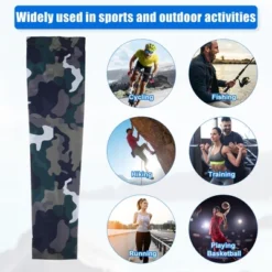 Unique Bargains Basketball Sports Camouflage Cooling Arm Elbow Compression Sleeve Green Gray Blue 1 Pair