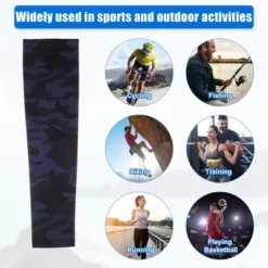 Unique Bargains Basketball Sports Camouflage Cooling Arm Elbow Compression Sleeve Black Blue 1 Pair