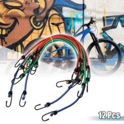 Unique Bargains Elastic Tie Down Straps Hooks Moving Load Securing Cord Straps 15"-35" 12 Pcs
