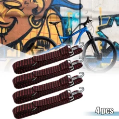 Unique Bargains Rubber Tensioner Motorcycle Bicycle Lashing Strap Luggage Rope W/Hook Red 4 Pcs