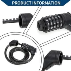 Unique Bargains Bicycle Lock Bicycle Padlock 5 Digit Resettable Bike Cable Lock Black 1Set