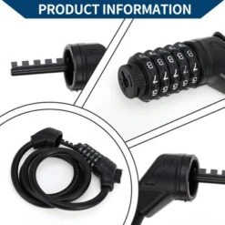 Unique Bargains Bike Spiral Lock 5 Digit Resettable Bike Cable Lock Matte Black 47.24" 1 Set