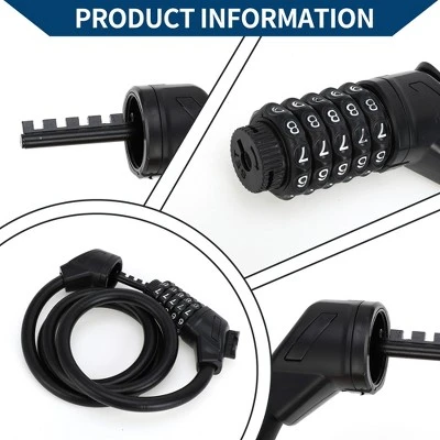 Unique Bargains Bike Spiral Lock 5 Digit Resettable Bike Cable Lock Matte Black 47.24" 1 Set 1 Unique Bargains Bike Spiral Lock 5 Digit Resettable Bike Cable Lock Matte Black 47.24" 1 Set