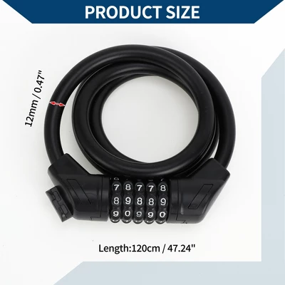 Unique Bargains Bike Spiral Lock 5 Digit Resettable Bike Cable Lock Matte Black 47.24" 1 Set 3 Unique Bargains Bike Spiral Lock 5 Digit Resettable Bike Cable Lock Matte Black 47.24" 1 Set - Image 3