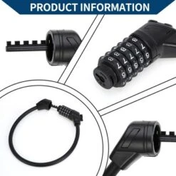 Unique Bargains Bicycle Padlock Cable Spiral Lock 5 Digit Resettable Bike Cable Lock Black